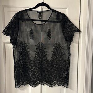Express Sheer Black Blouse with Intricate Embroidery